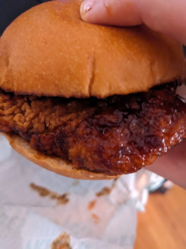 The wingz burger with the spicy sauce