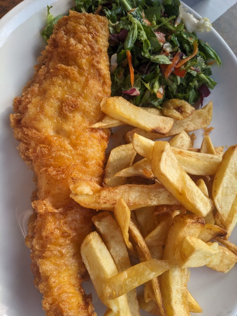 a closer inspection of the fish and chips at The Golden CHippy